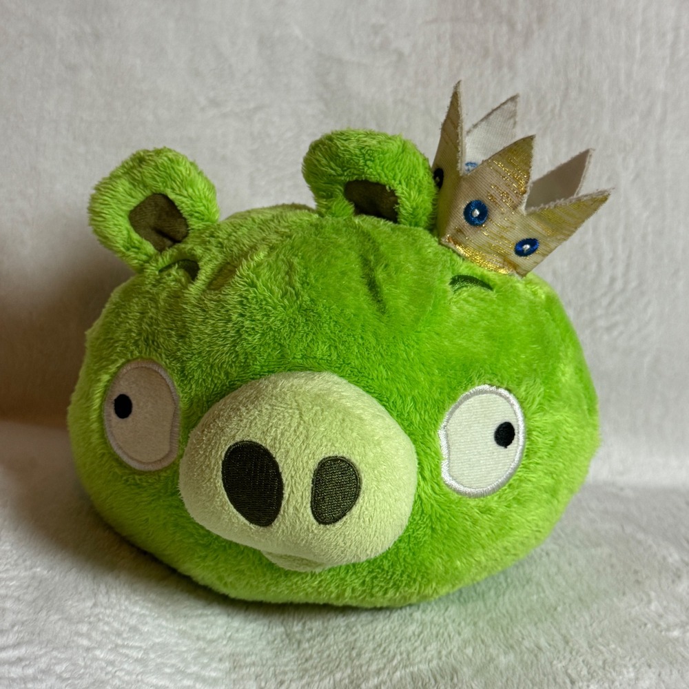 Angry Birds Green Pig King Golden Crown 7" Plush Toy Commonwealth 2010 Stuffed